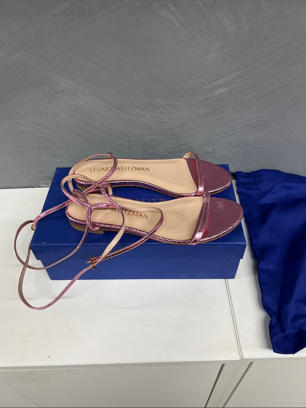 Stuart Weitzman Metallic Pink Lace-Up Sandals